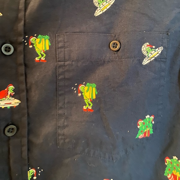 Eighty Eight Brand Christmas Short Sleeve Button Up Shirt - Navy (Size: Small) - Picture 3 of 9